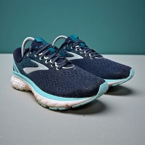 Brooks Ghost 11 Womens Running Shoes Navy Blue Aqua 1202771B493 Size 8 Medium B